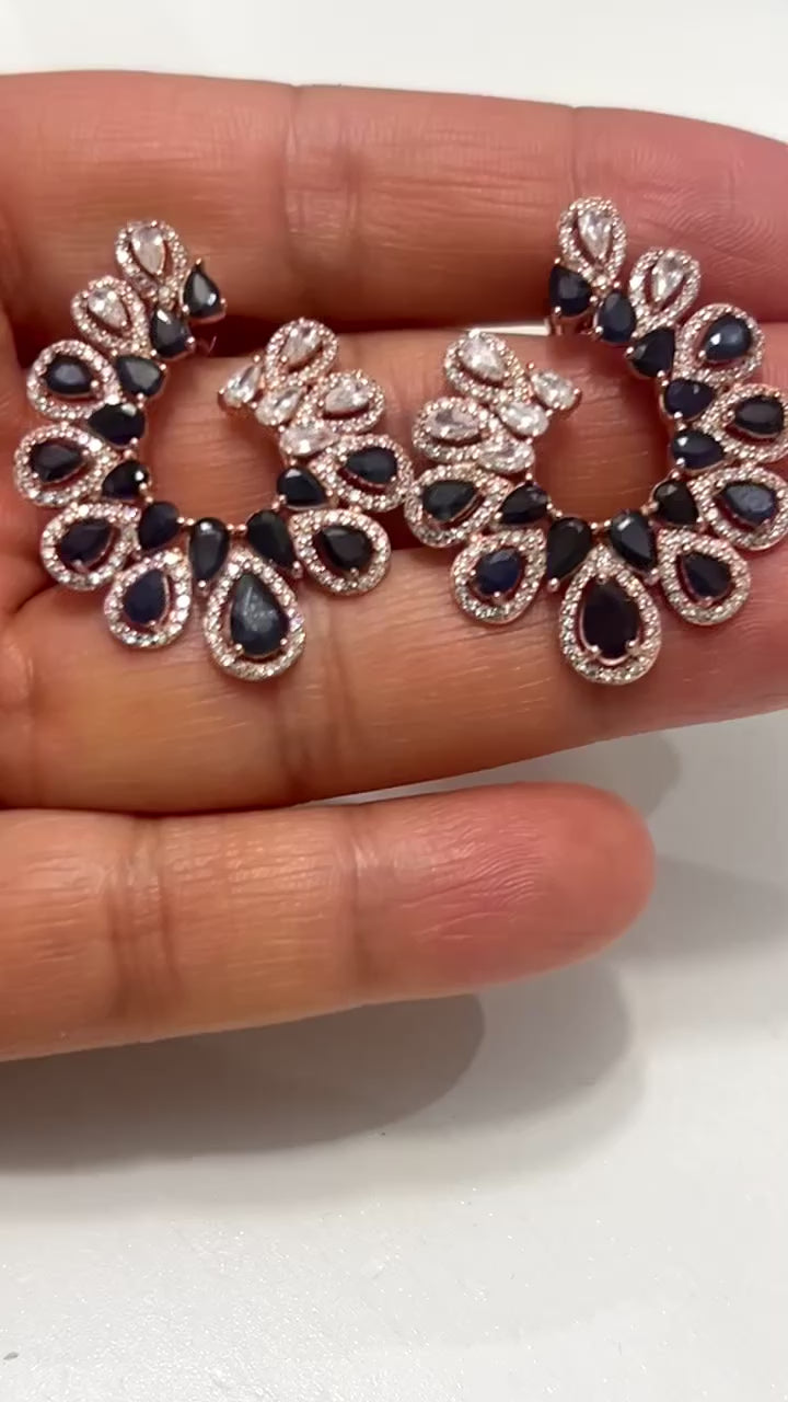 Handmade Natural Blue Sapphire Rose Gold Vermeil Hoop Earrings