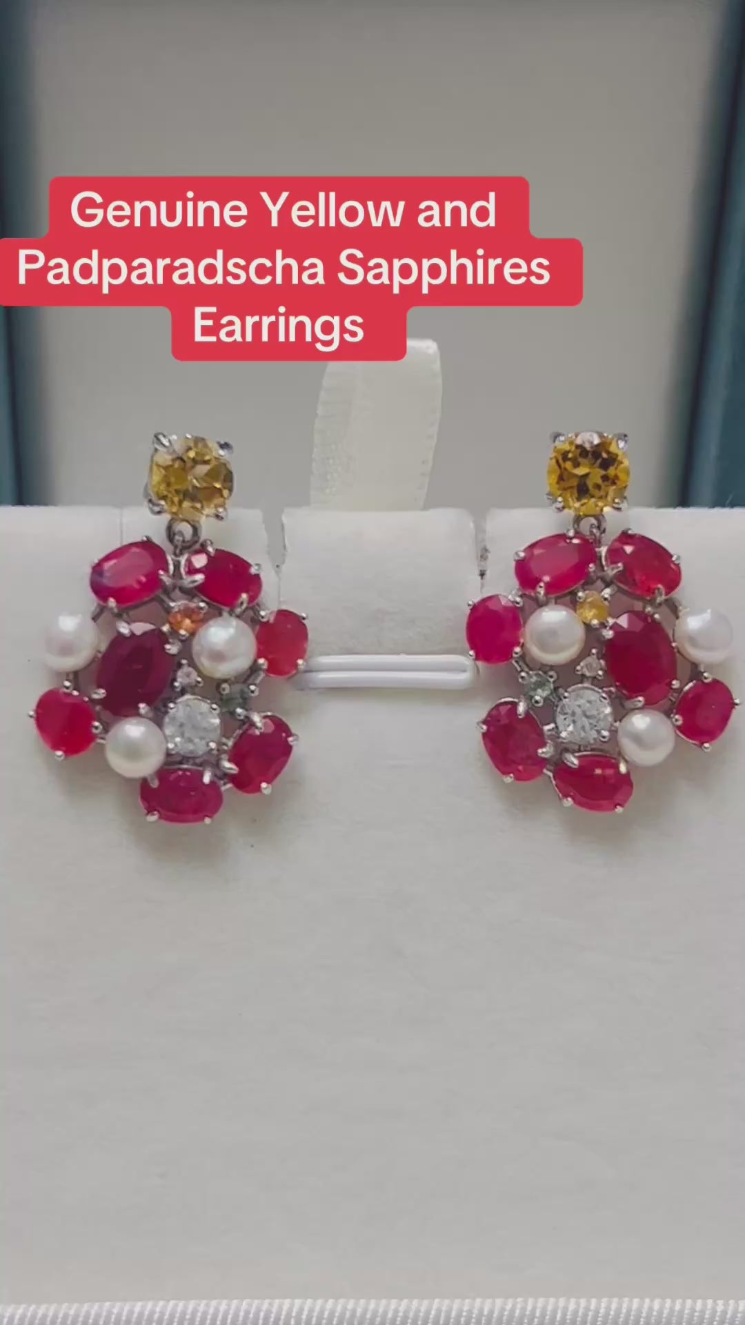 Handmade Yellow & Padparadscha Sapphire Earrings – Sterling Silver, Rhodium Plated