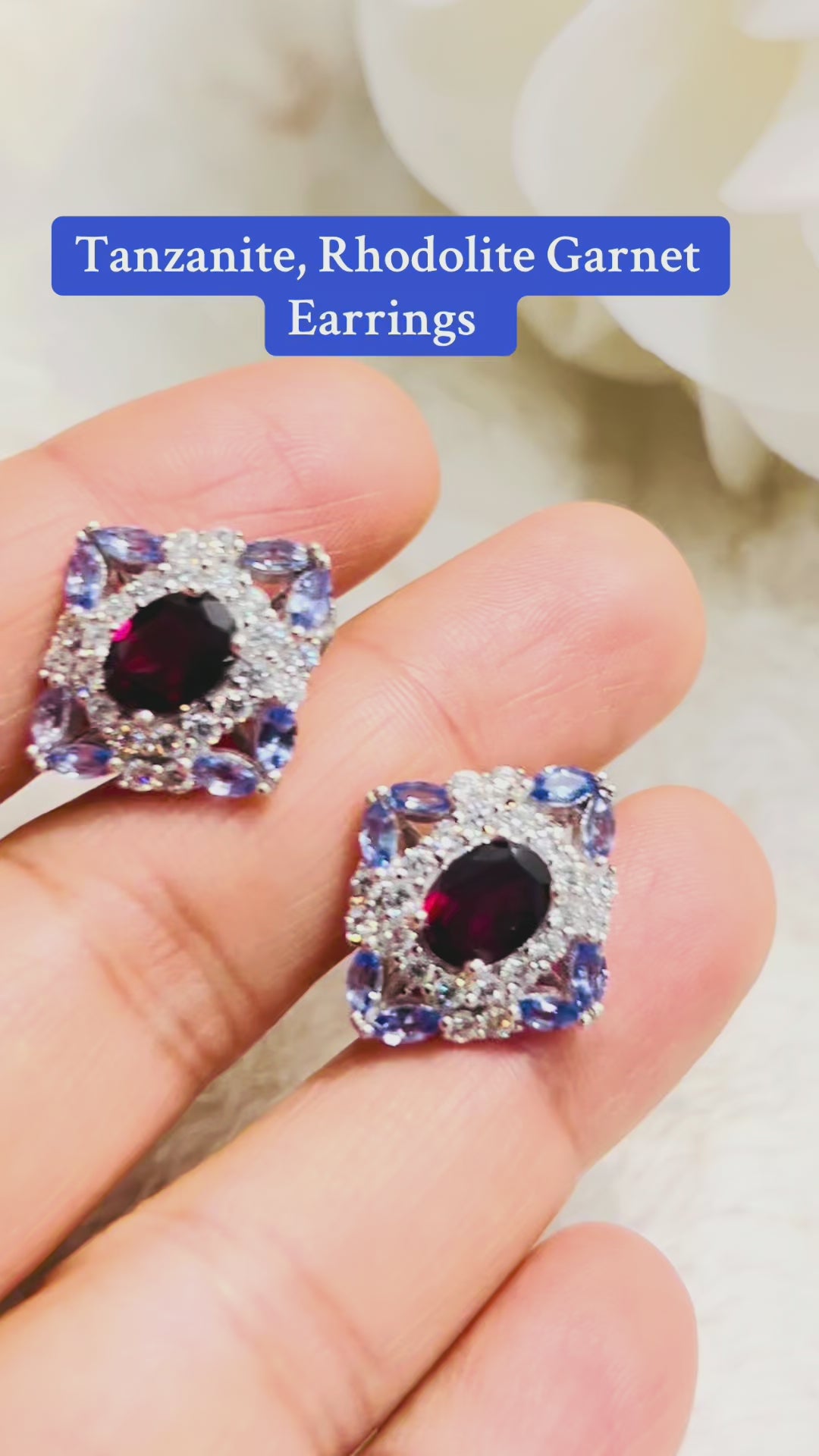Handmade Natural Tanzanite and Garnet Omega Backs Earrings
