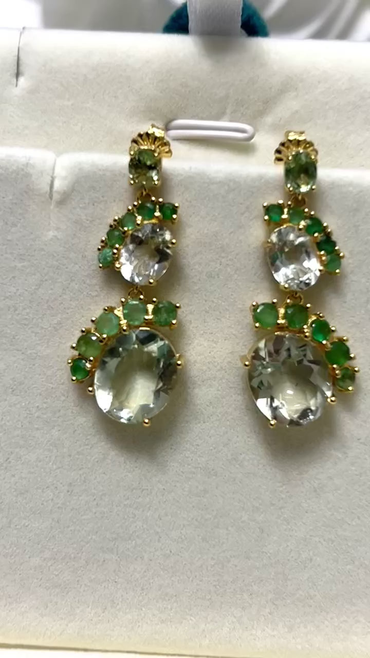 Handmade Genuine Green Amethyst and Colombian Emerald Earrings
