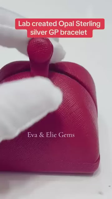 Sparkling created opal bracelet with clear stone halo, perfect for everyday elegance.