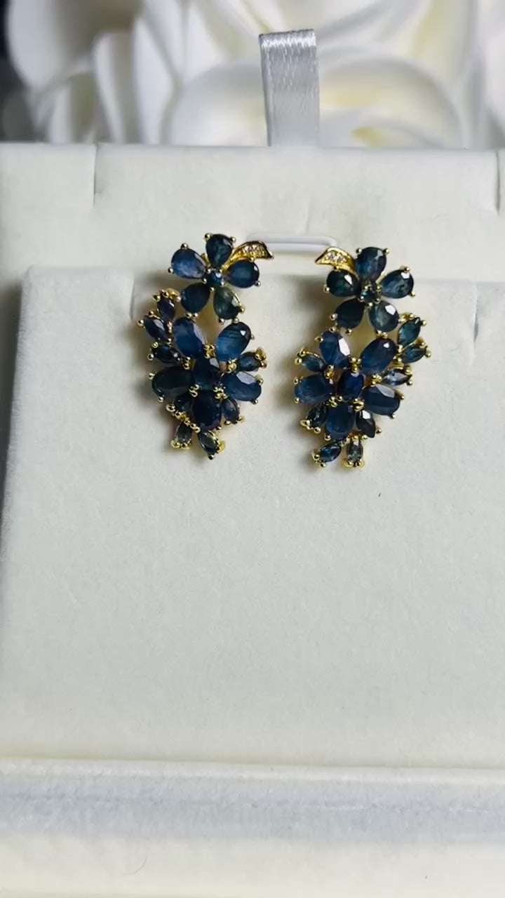 Handmade Ceylon Sapphires Earrings in 18k Gold Vermeil over Sterling silver