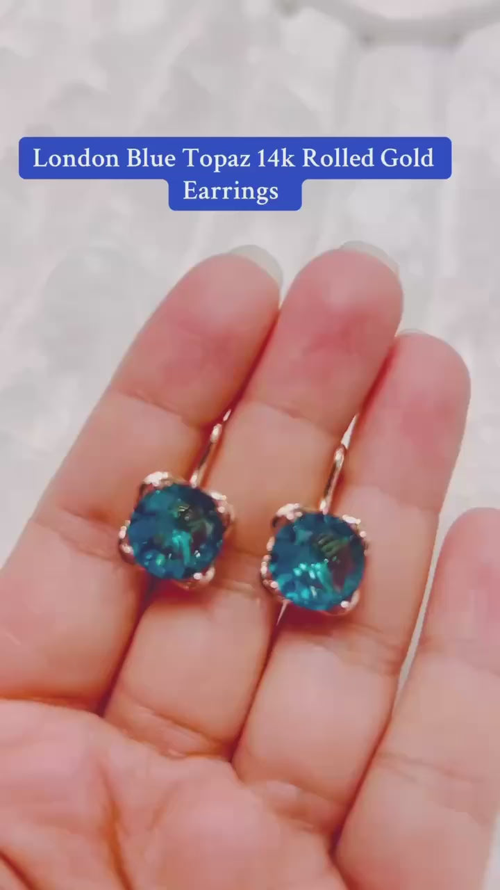 Beautiful London Blue Topaz earrings in 14k rolled gold.