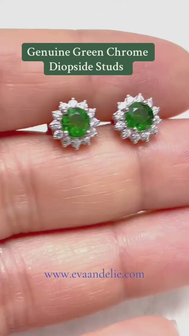 Dainty natural green chrome diopside stud earrings.