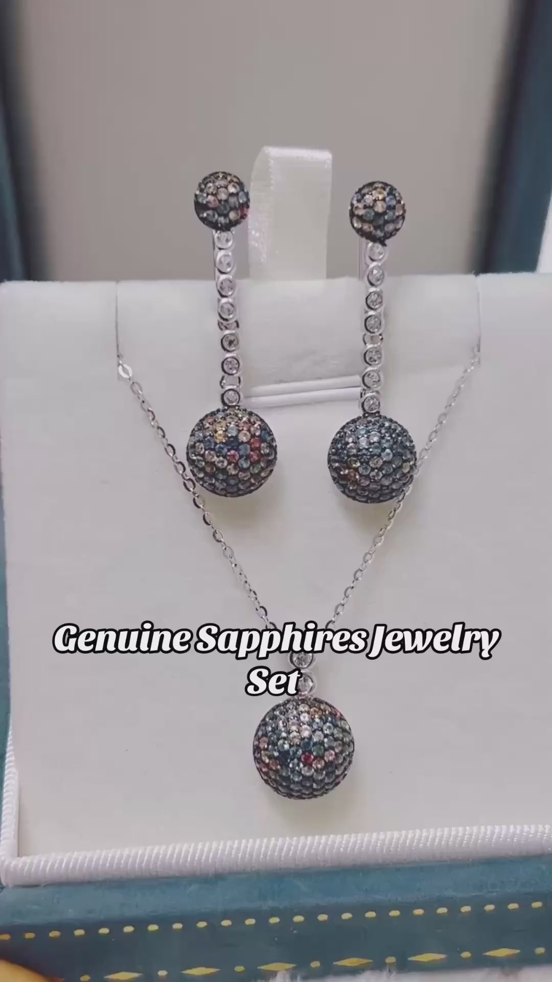 Multi-Color Sapphire Ball Design Sterling Silver Necklace and Earring Set