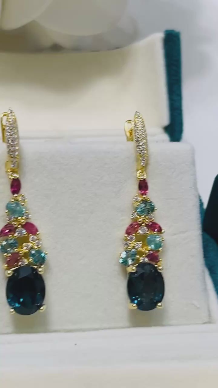 London Blue Topaz Earrings with Apatite & Pink Tourmaline Accents – 18K Gold Vermeil