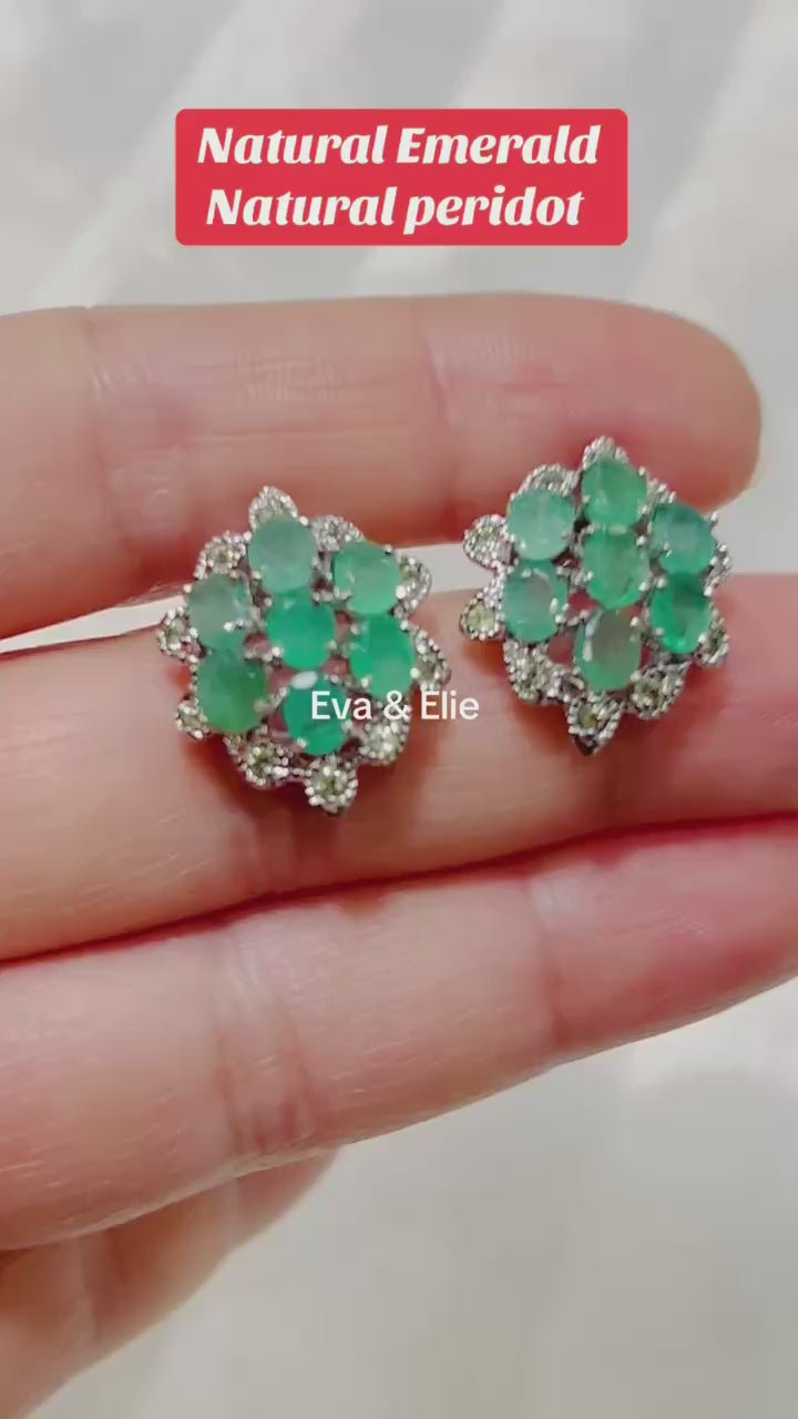 Handmade Sterling Silver Earrings with Natural Emerald & Peridot
