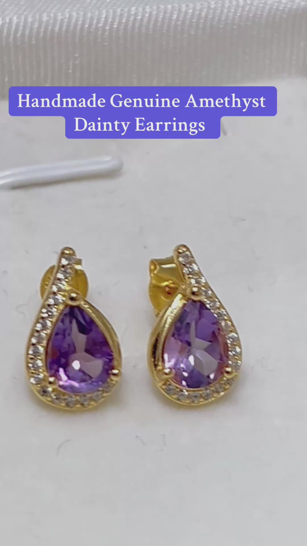 Handmade Purple Amethyst & White Zircon Earrings