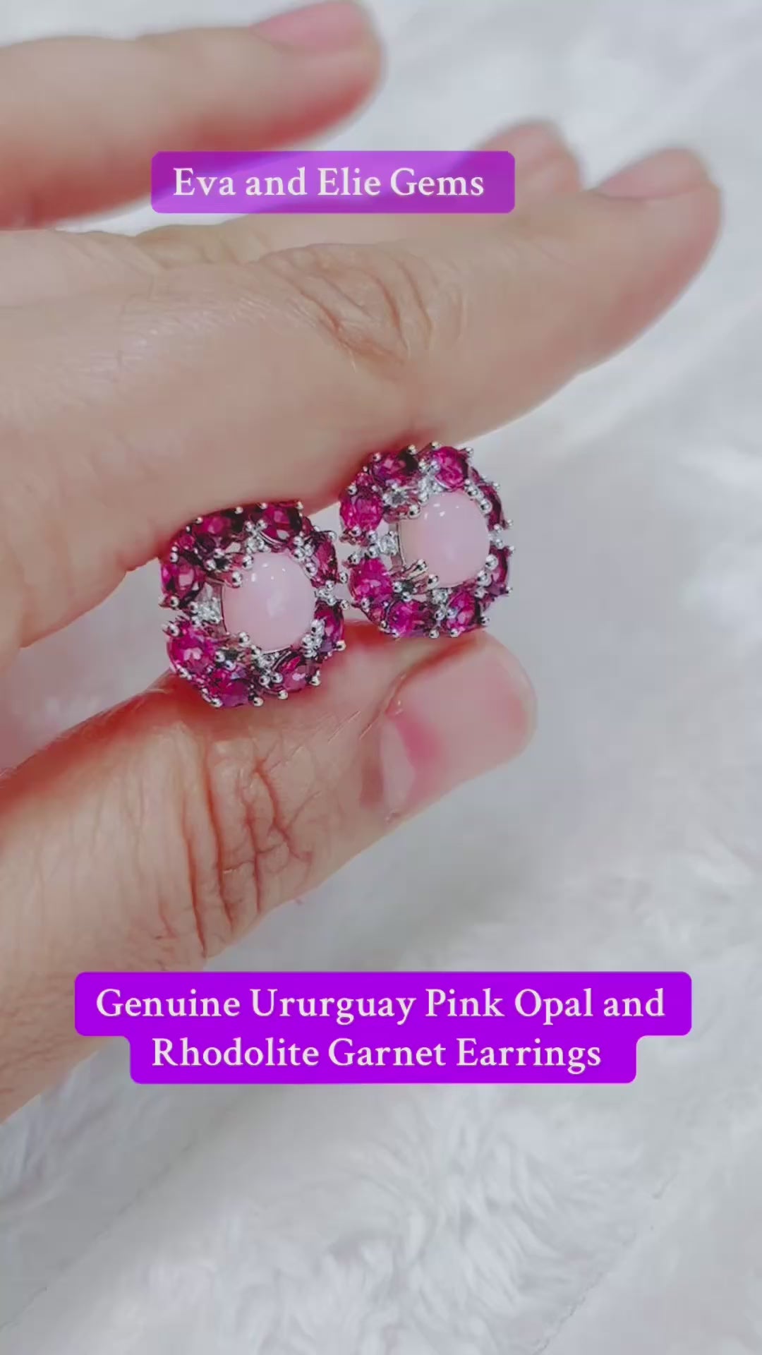 Elegant handmade pink opal and rhodolite garnet earrings in sterling silver, perfect for adding a pop of color.