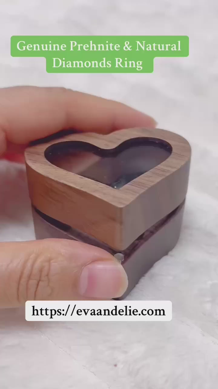 Genuine prehnite & diamond ring, 14k plated sterling silver.