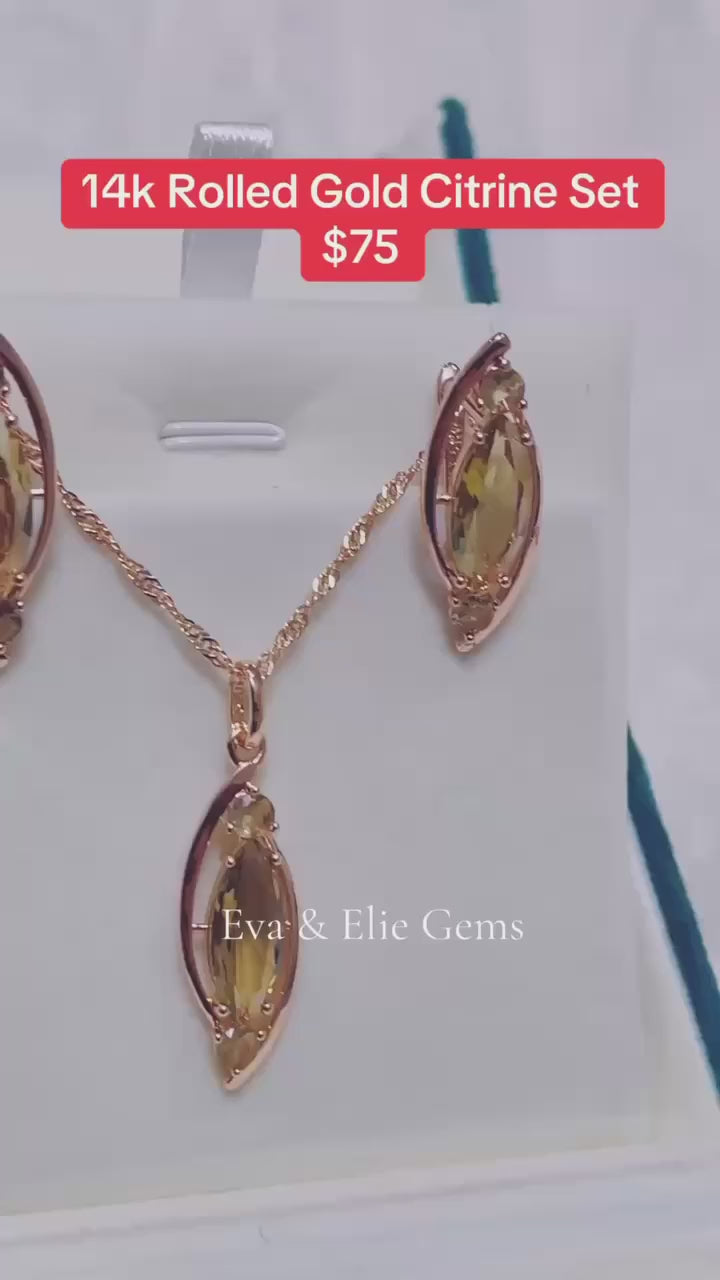  Elegant golden citrine necklace and earring set, perfect for a radiant look.