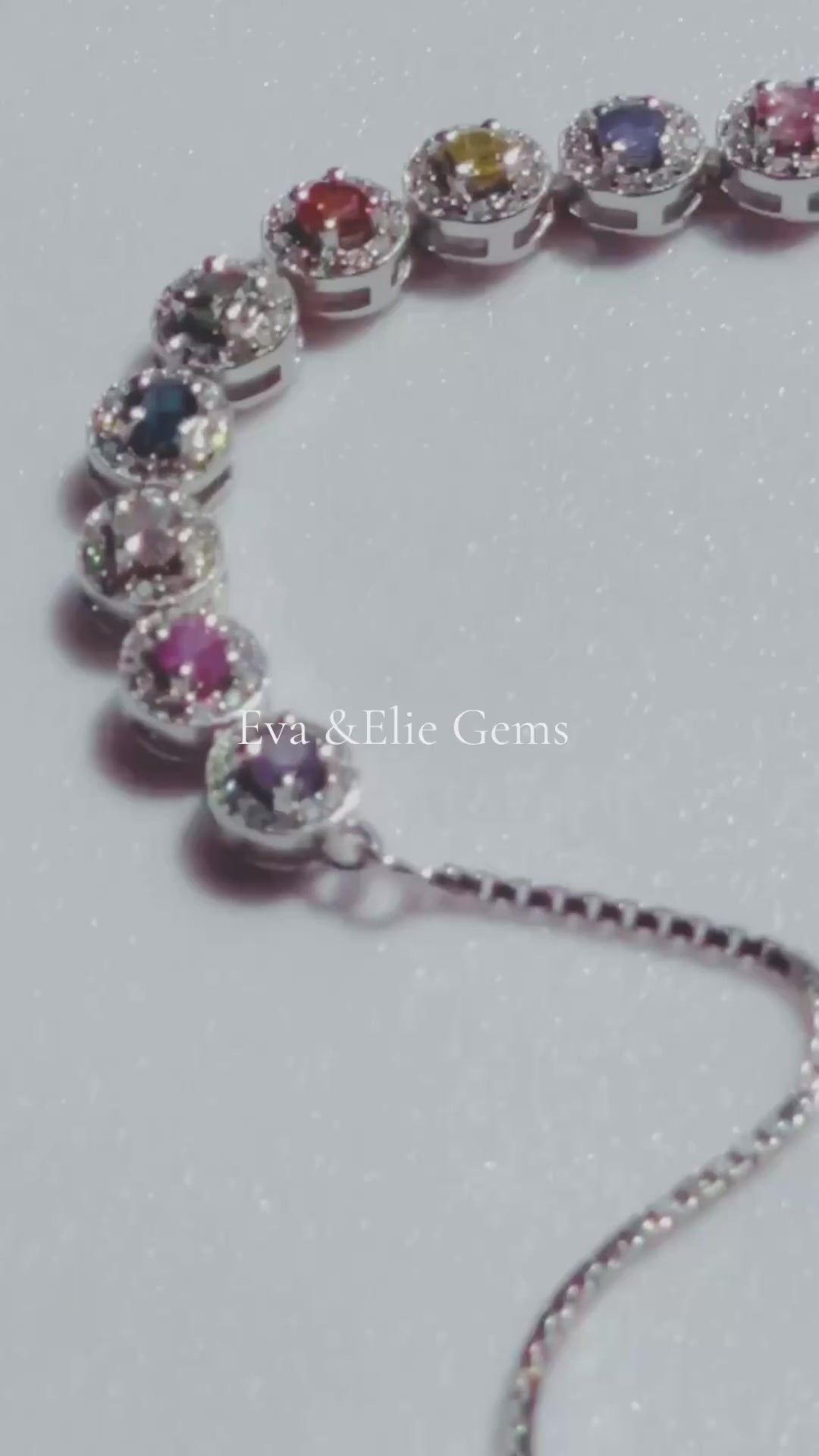 Video Showcasing handmade natural multi-color sapphire halo bolo bracelet a vibrant and sparkling piece.