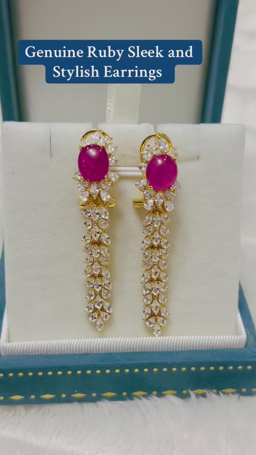 Handmade Ruby and white Sapphires Earrings in 18k yellow Gold Vermeil