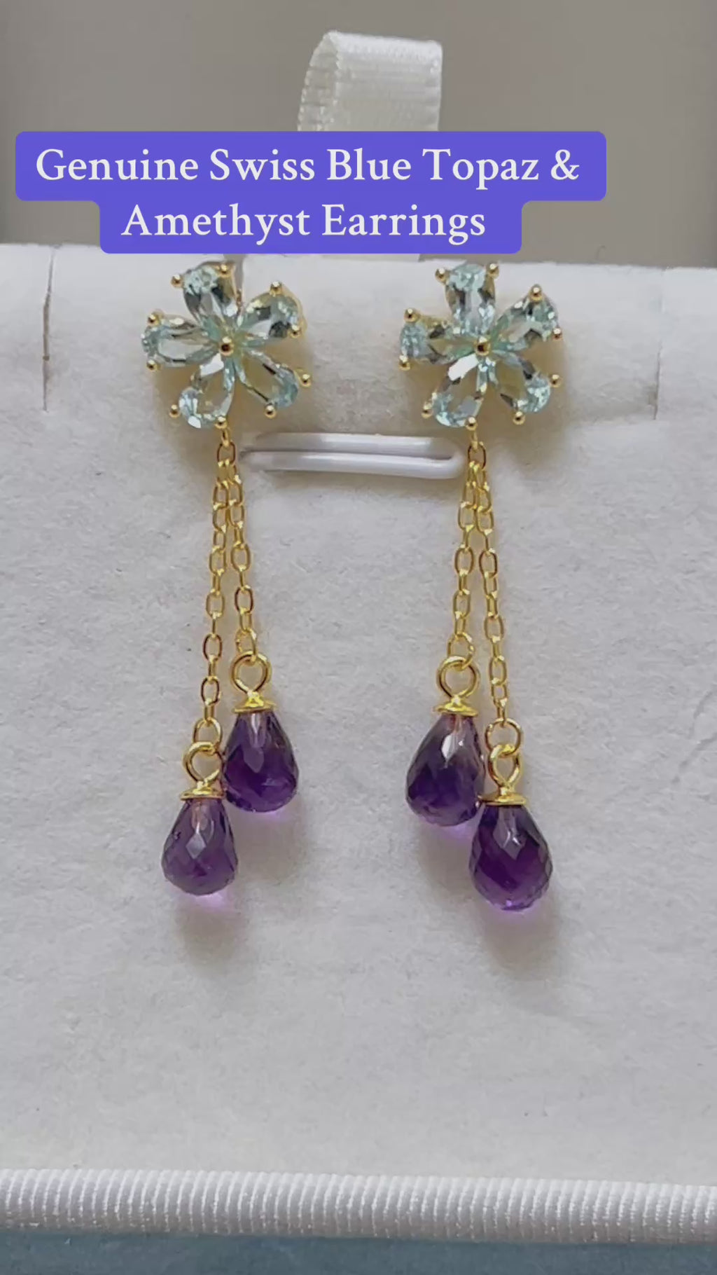 Handmade Unique Topaz and Amethyst Drop Earrings