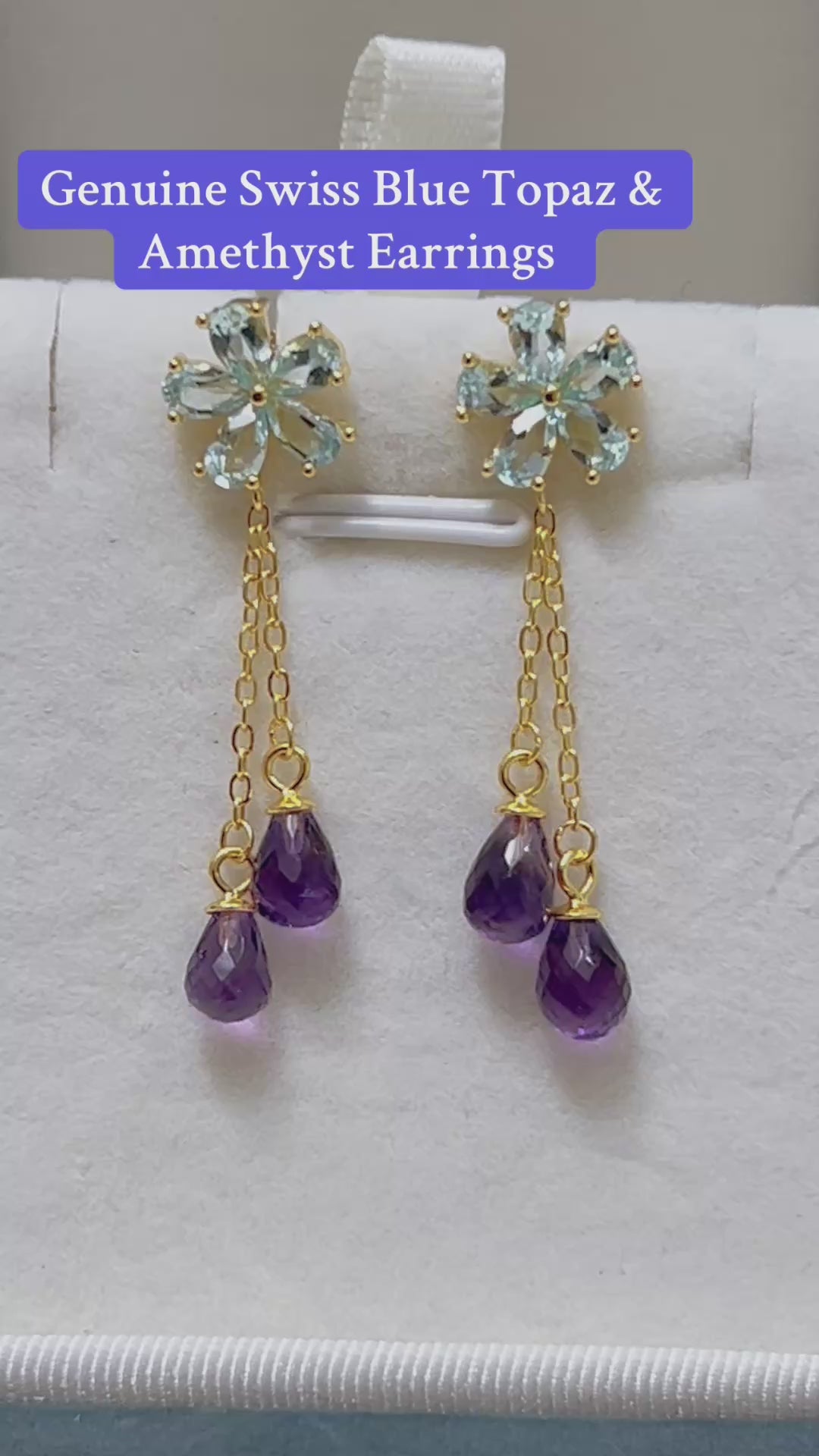 Handmade Unique Topaz and Amethyst Drop Earrings