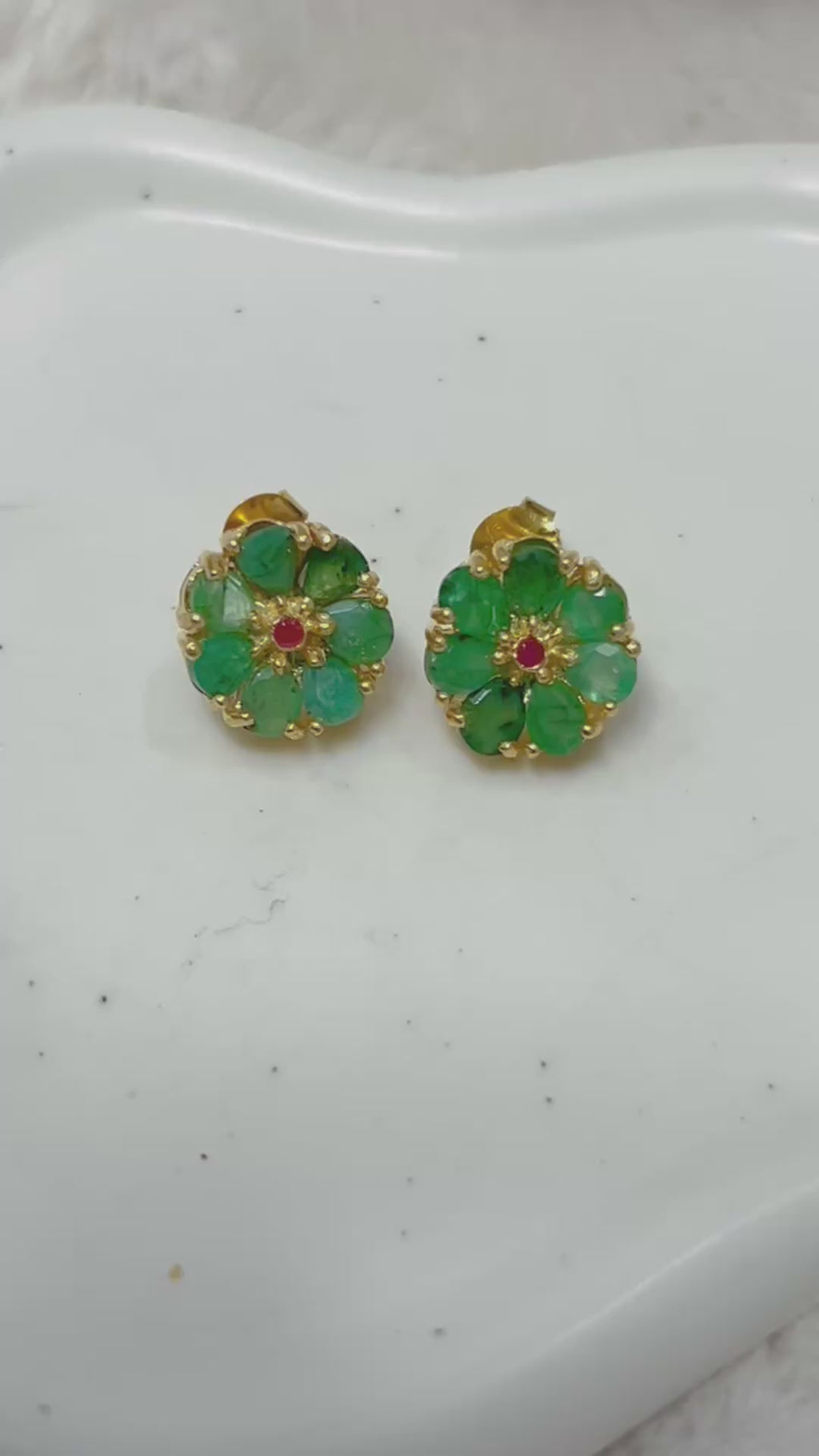 Handmade Colombian Emerald & Pink Ruby Earrings