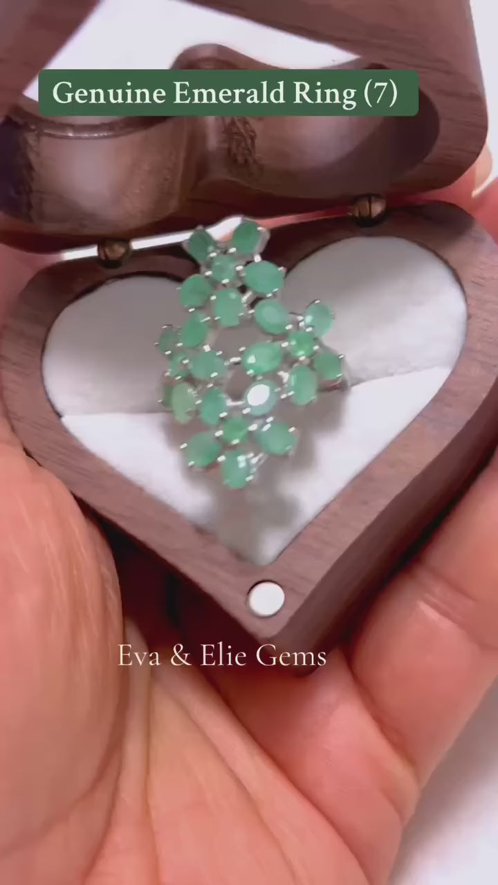 Genuine Colombian emerald sterling silver ring with sparkling accents