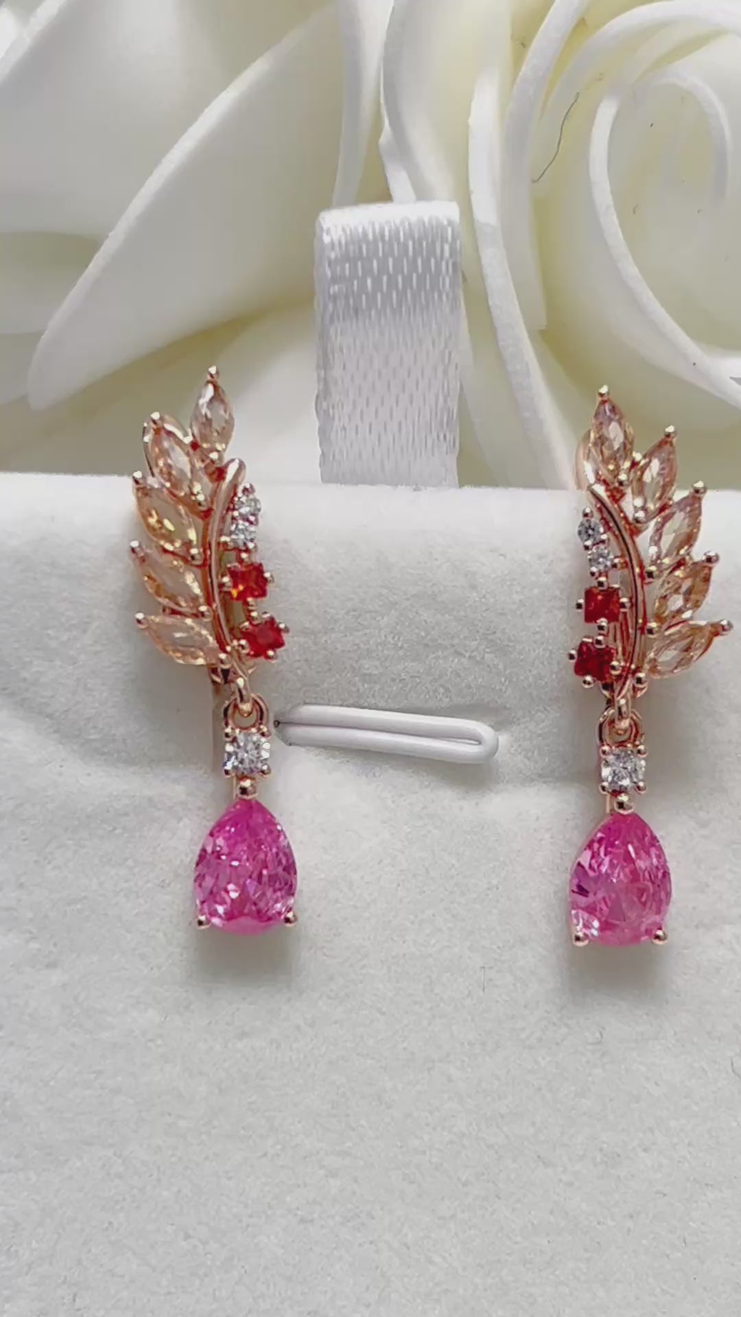14k Rolled Gold Pink and Champagne Sapphires Drop Earrings