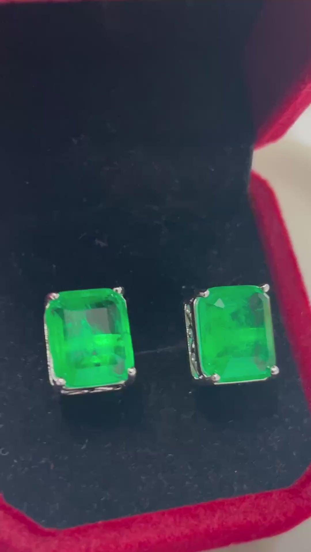 Emerald Cut Birthstone Emerald Stud Earrings In Silver (12x10mm)