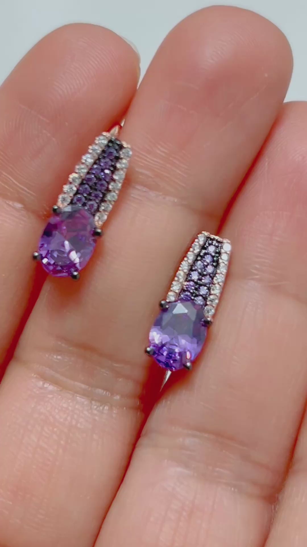 14K Rolled Gold Amethyst Gun metal Earrings