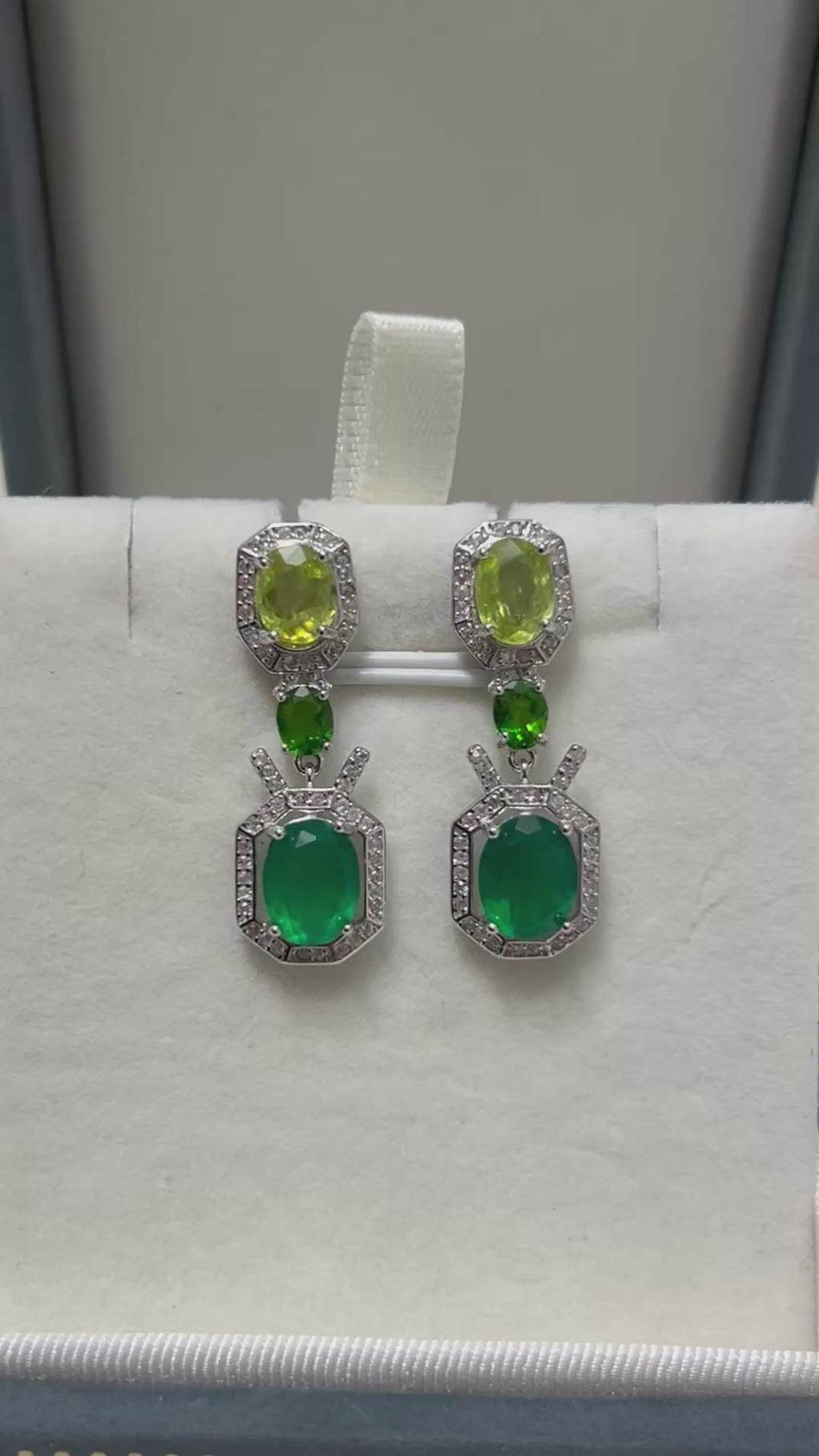 Handmade Emerald, Peridot, Chrome Diopside & Cubic Zirconia Earrings