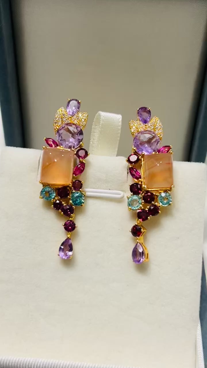 Artisan Square Agate & Multi-Gem Stud Earrings — Handmade in Canada