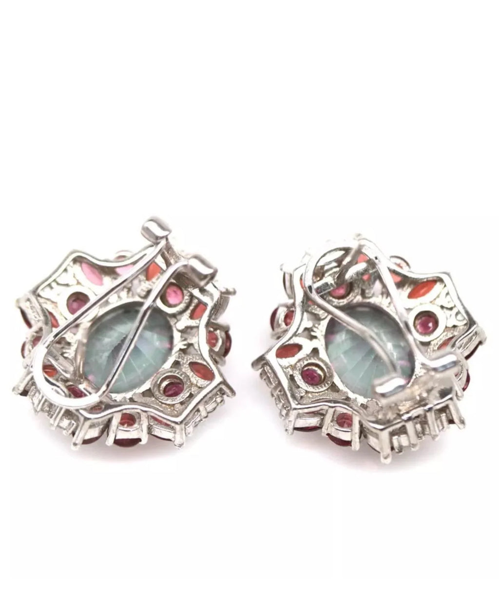 Mystic Topaz and Garnet Sterling Silver Earrings