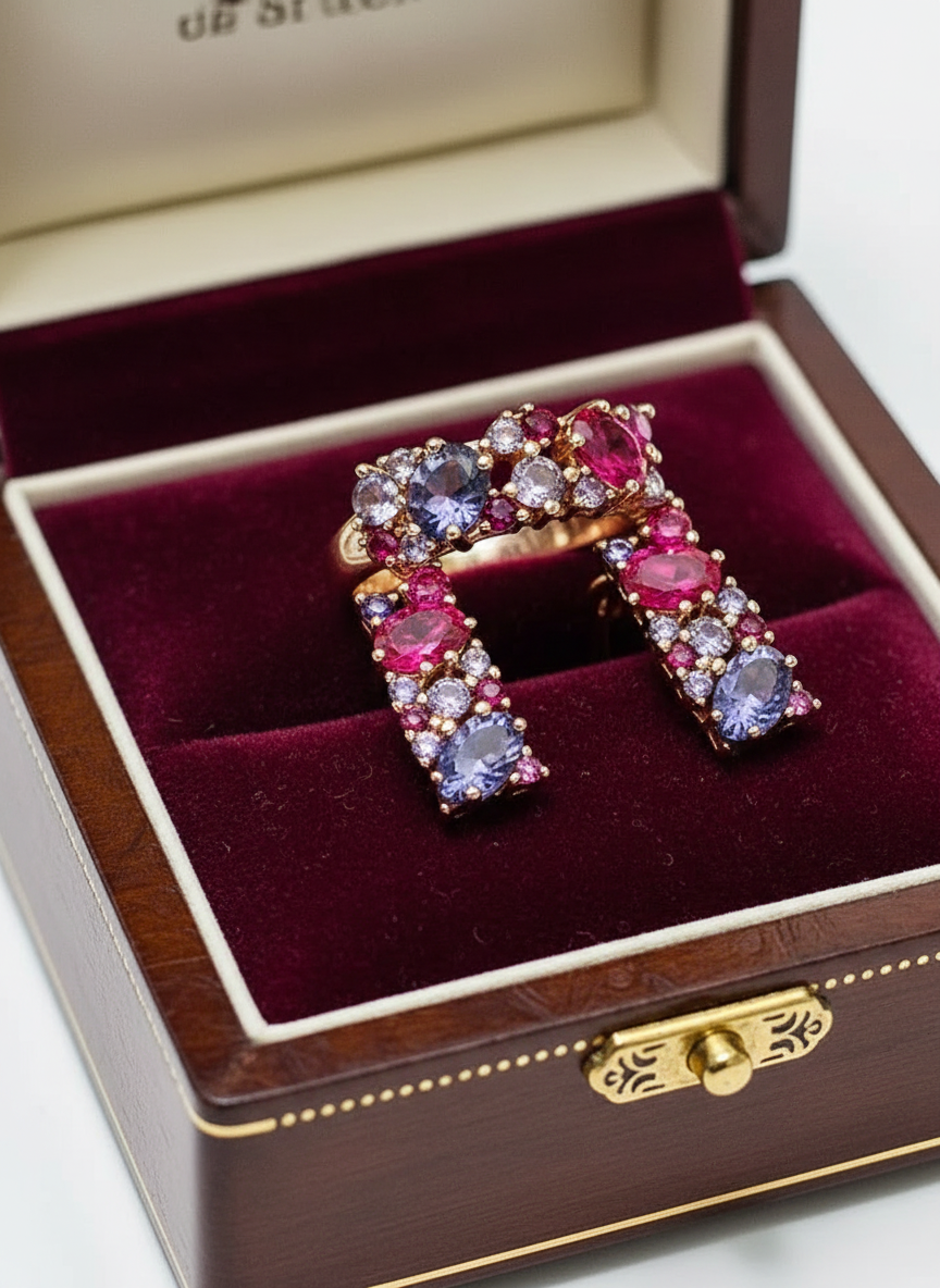 14k Rolled Gold Pink Tourmaline Set (2 pcs)