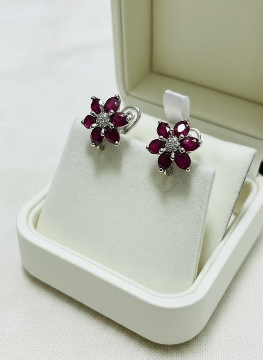 Natural Ruby and White Sapphires Earrings