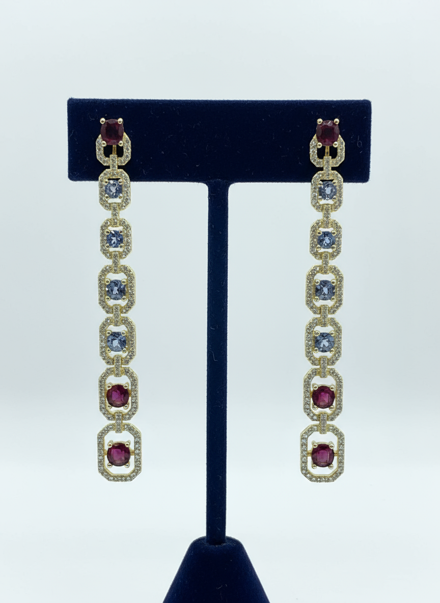 Handmade Burmese Ruby and Tanzanite Earrings – Gold Vermeil