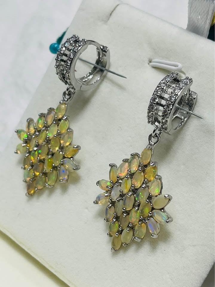 Cluster-style sterling silver earrings with a beautiful array of fiery Ethiopian opals.