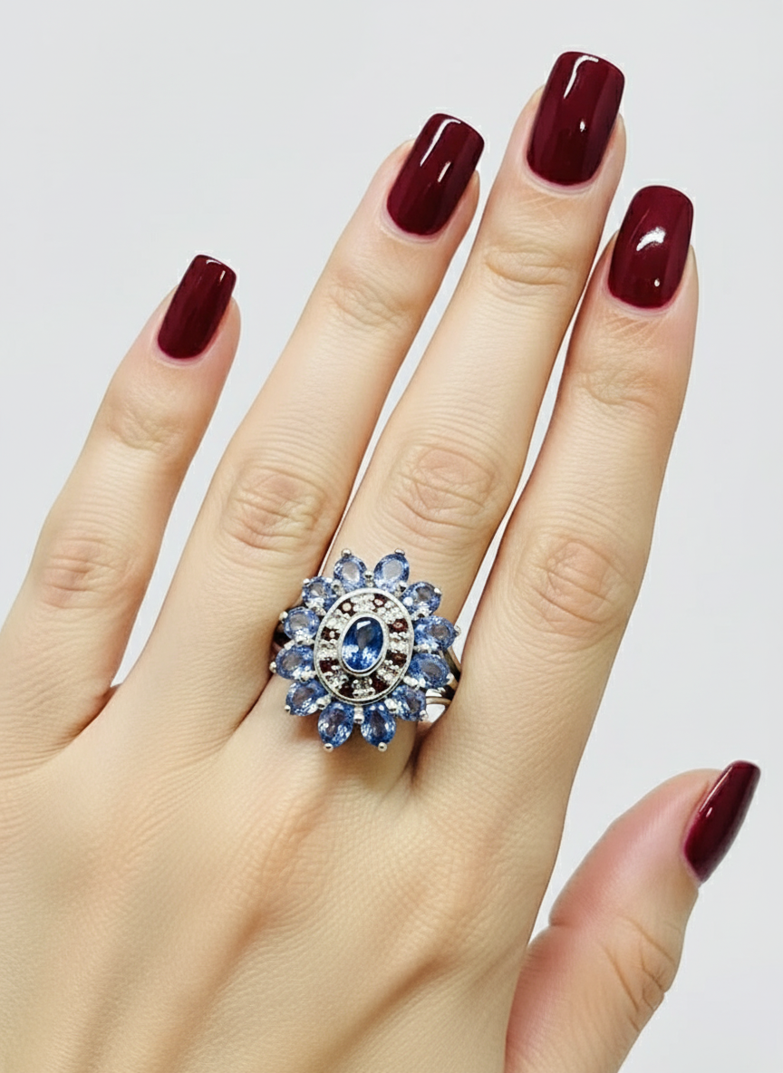 Natural Handmade Sterling silver Tanzanite Ring- Vintage Design