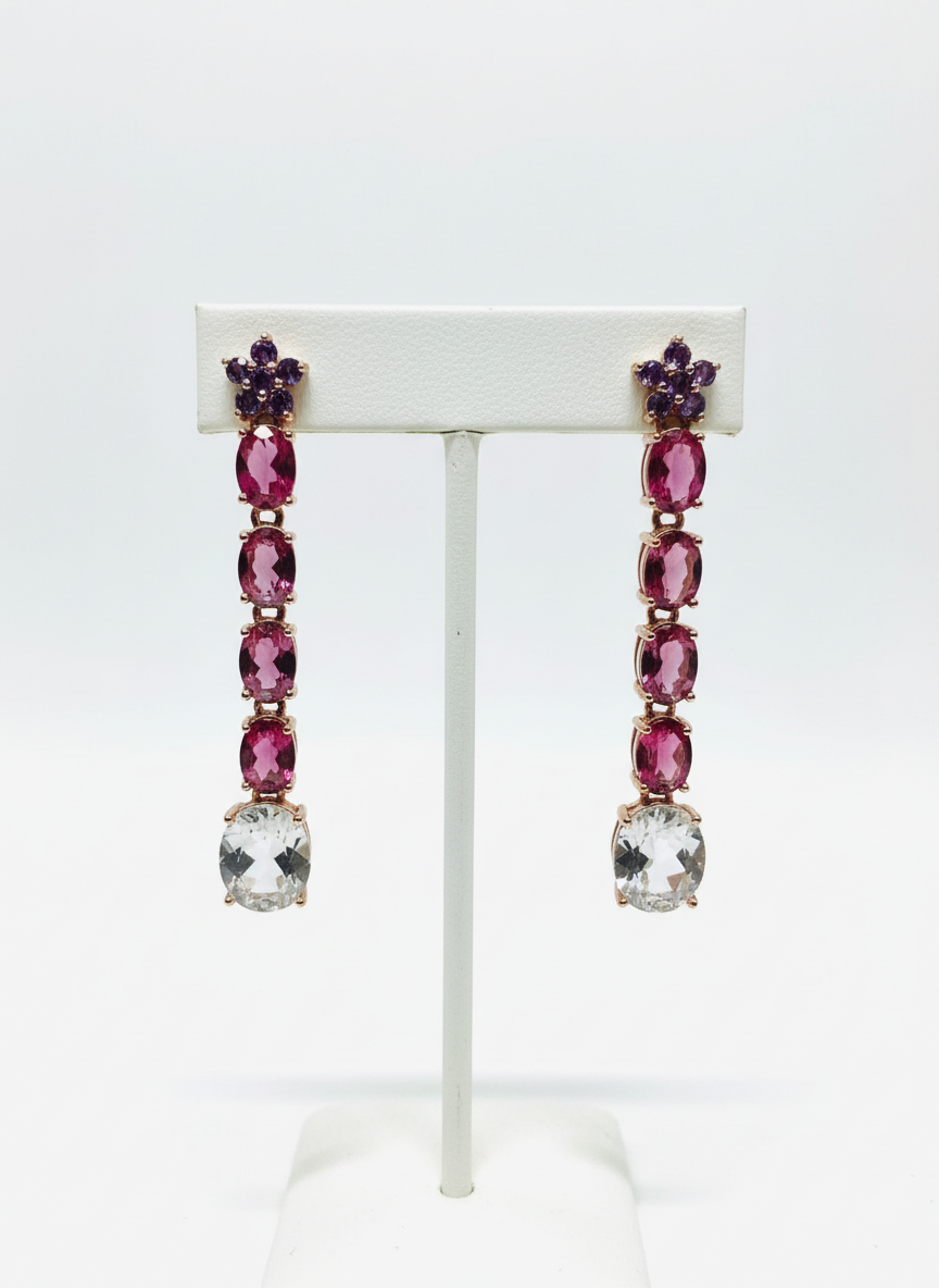 Handmade Mystic Topaz, White Topaz & Amethyst Floral Drop Earrings