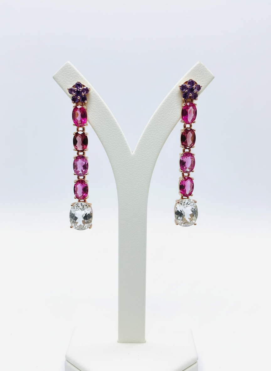 Handmade Mystic Topaz, White Topaz & Amethyst Floral Drop Earrings