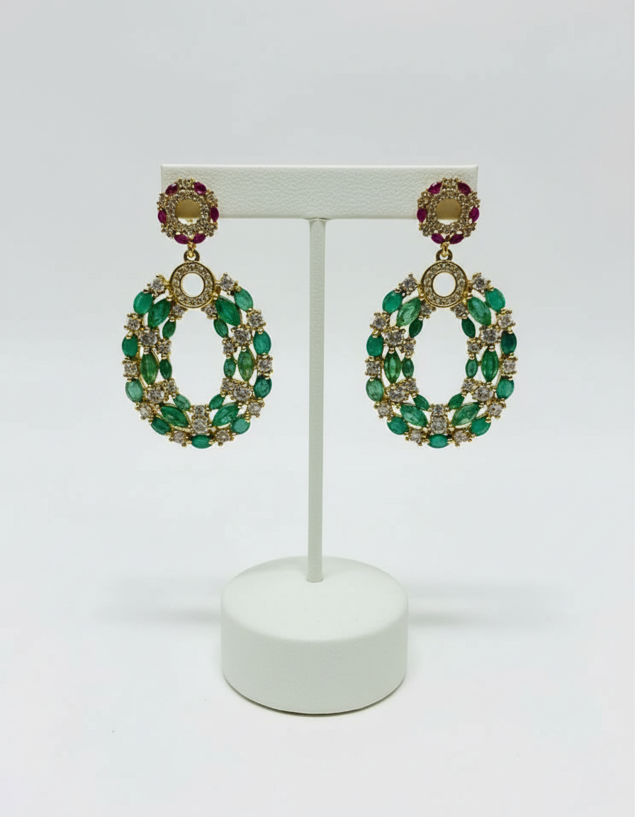Handmade Exquisite Natural Emerald & Ruby Earrings – Italian Craftsmanship