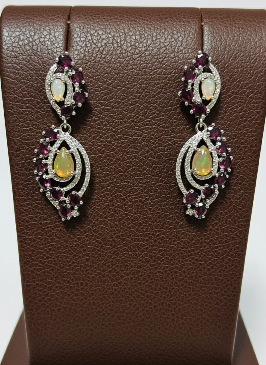 Handcrafted Fire Opal & Rhodolite Garnet Vintage-Inspired Earrings
