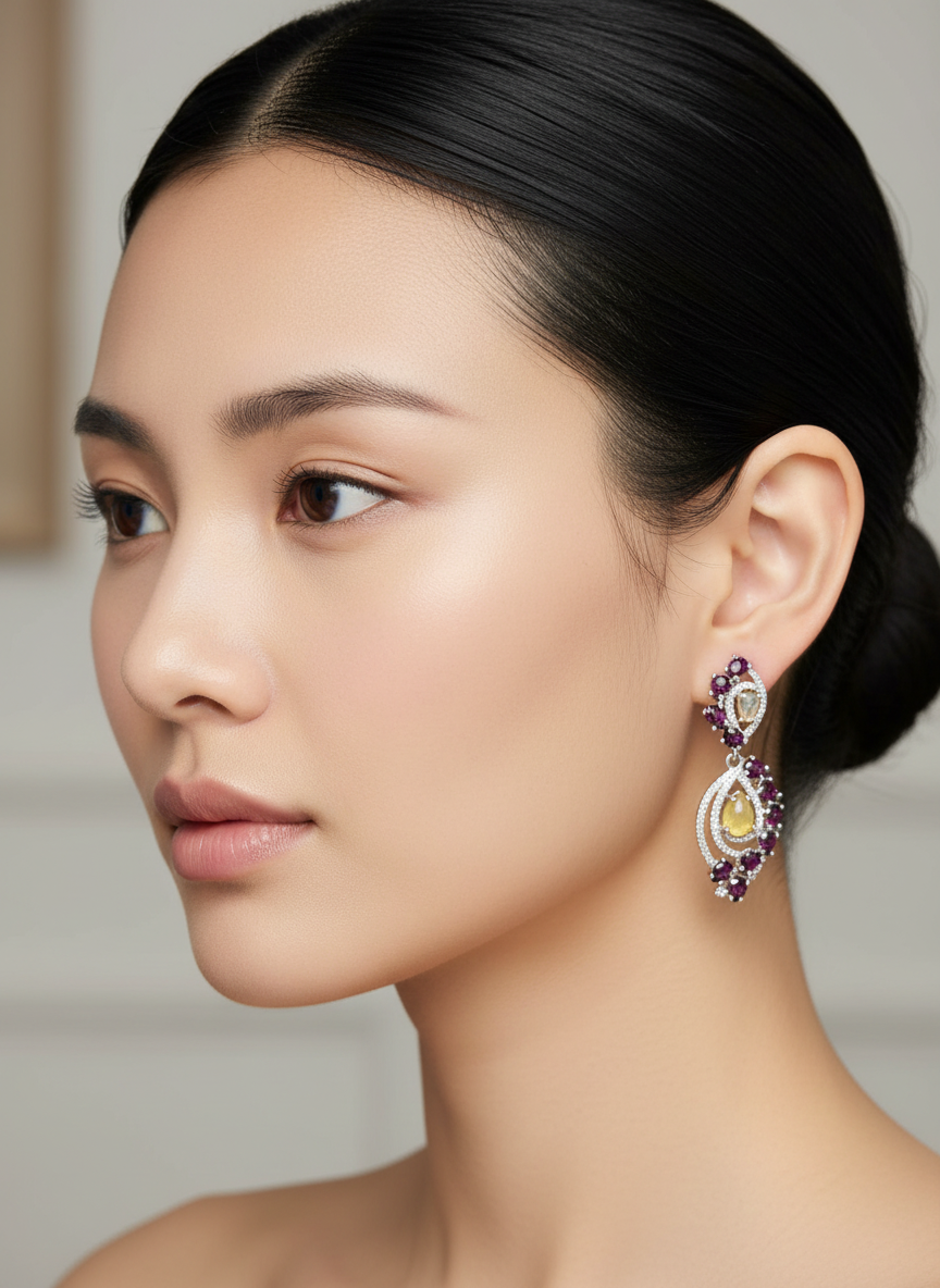 Handcrafted Fire Opal & Rhodolite Garnet Vintage-Inspired Earrings