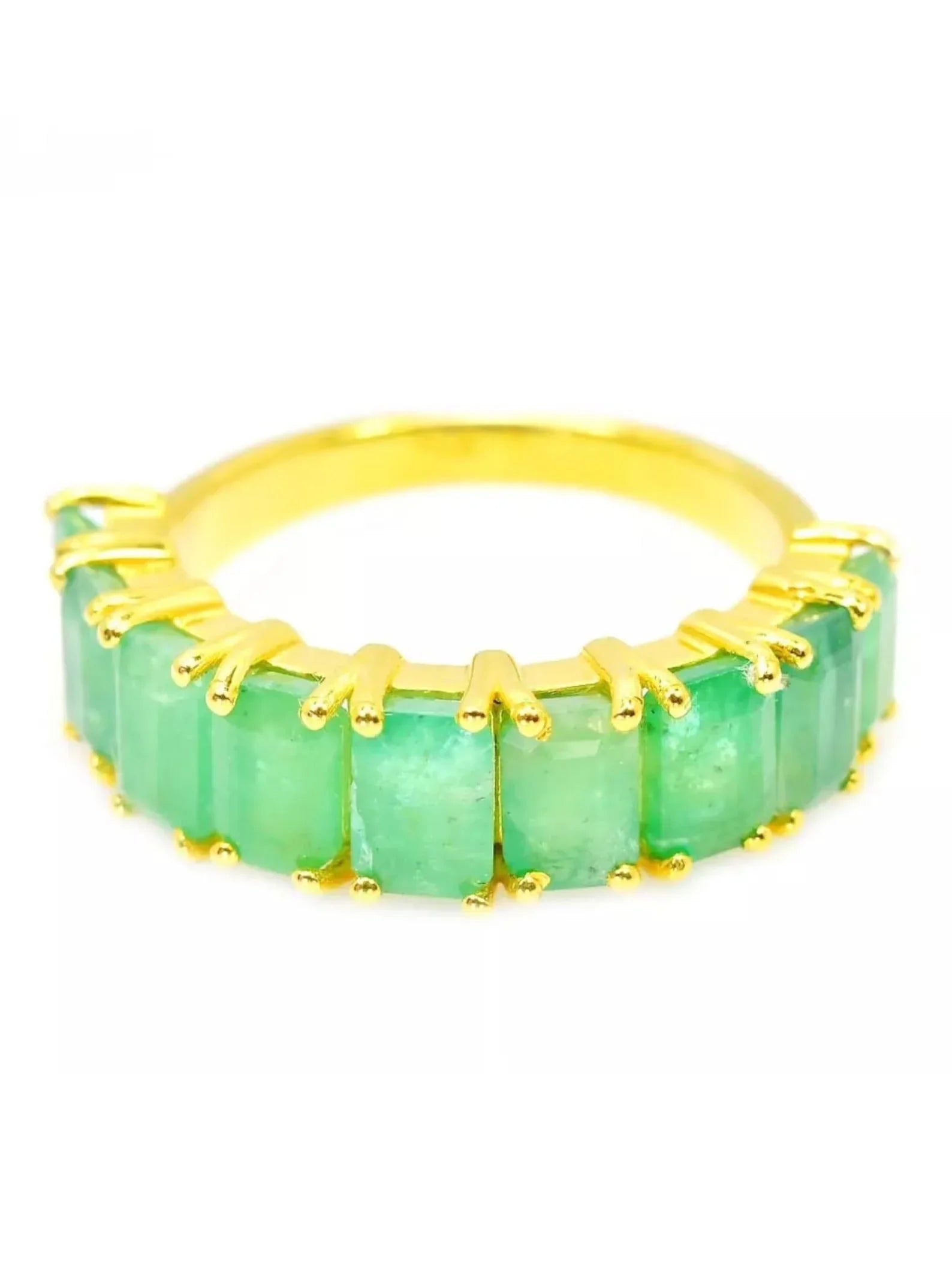 Back view of the Zambian emerald flower ring, showing the intricate silverwork and ring band details.